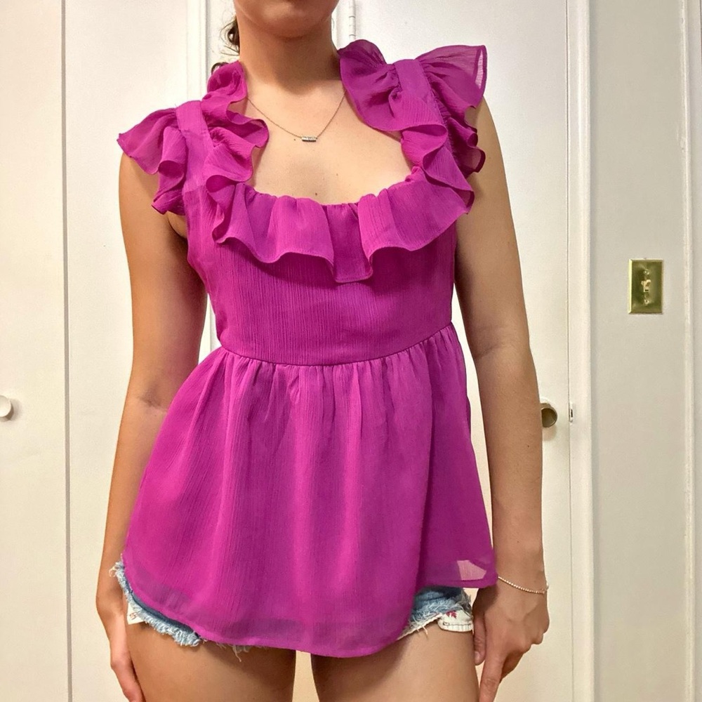 Banana Republic Pink Ruffle Top Size Small - Picture 3 of 7